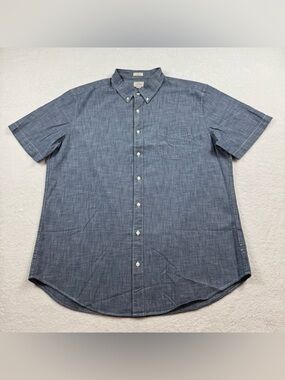 J-Crew chambray shirt men’s Sz XL-T gray short sleeve button down organic cotton